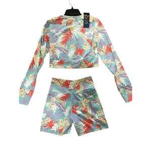 Salt Life SZ Large Women's Retro Tropical Cropped Rashguard & Bottoms Swim Suit
